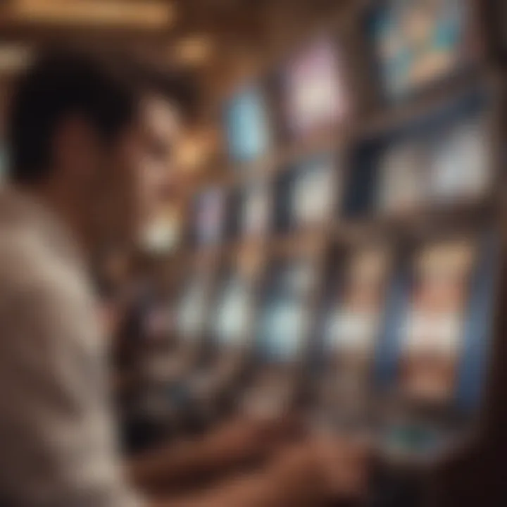 Close-up of a player engaging with a slot machine