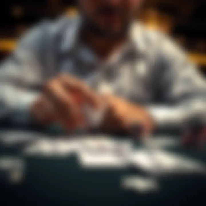 Close-up of a player calculating odds with cards laid out
