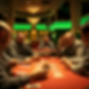 A serene environment depicting relaxed card players engaging in a game