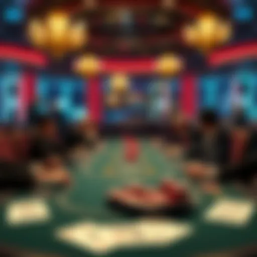 A strategic overview of a poker table during an intense game