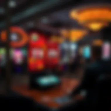 A digital screen displaying live casino games and player interactions