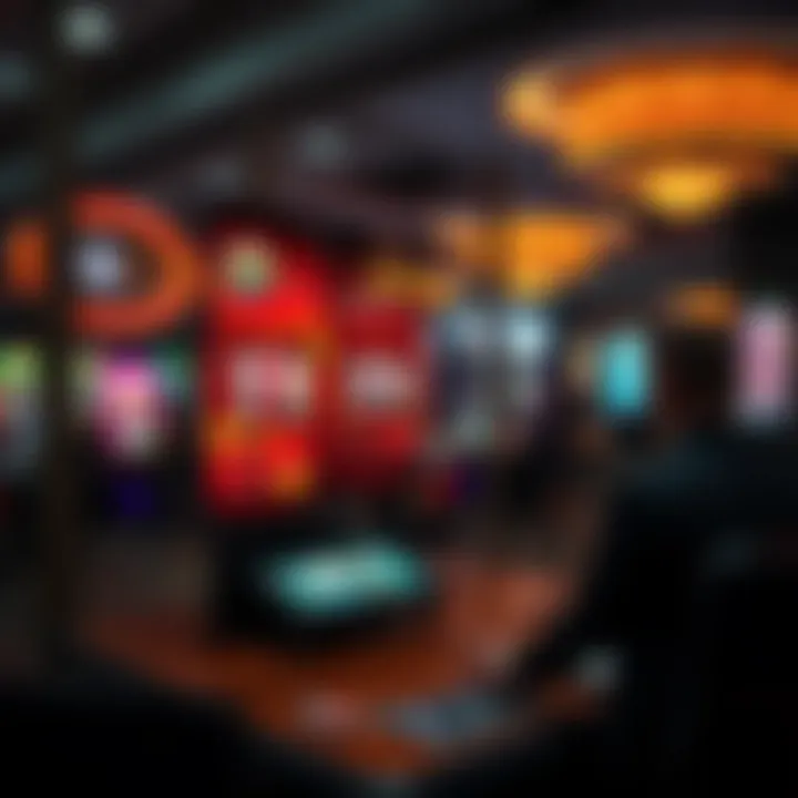 A digital screen displaying live casino games and player interactions