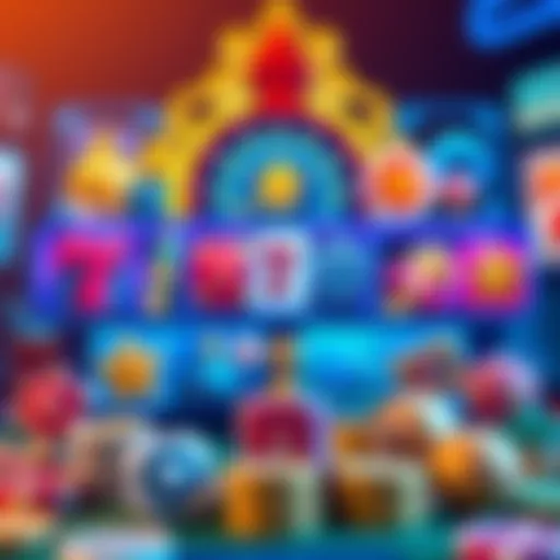 Vibrant illustration of various casino game icons