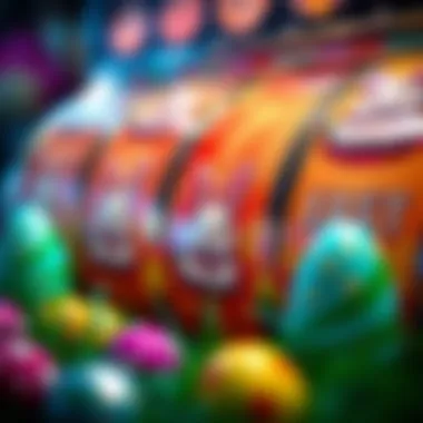 Close-up of Easter-themed slot reels with eggs and bunnies