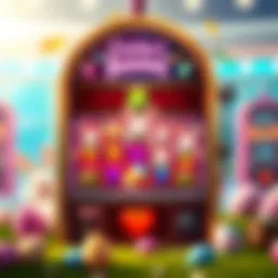 A vibrant slot machine featuring Easter bunny characters and colorful symbols