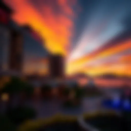 Stunning view of a casino resort at sunset