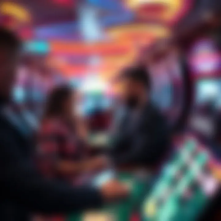 Engagement and Excitement in Casino Gaming A bustling casino floor with patrons engaged in gaming