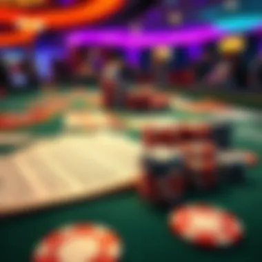 Casino Betting Slips and Chips An array of betting slips and chips arranged on a casino table.