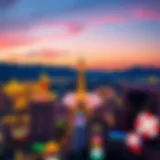 A vibrant Las Vegas skyline showcasing iconic landmarks under a twilight sky.