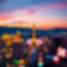 A vibrant Las Vegas skyline showcasing iconic landmarks under a twilight sky.