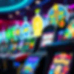 Vibrant illustration of a variety of pokies slot machines