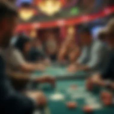A vibrant social setting depicting players enjoying a multiplayer blackjack game