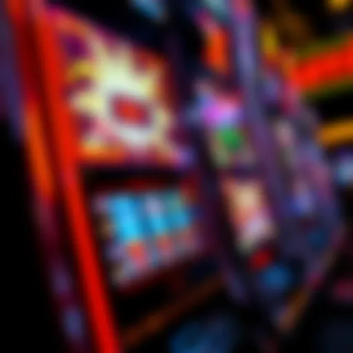 A close-up view of a modern slot machine interface displaying vibrant graphics and paylines.