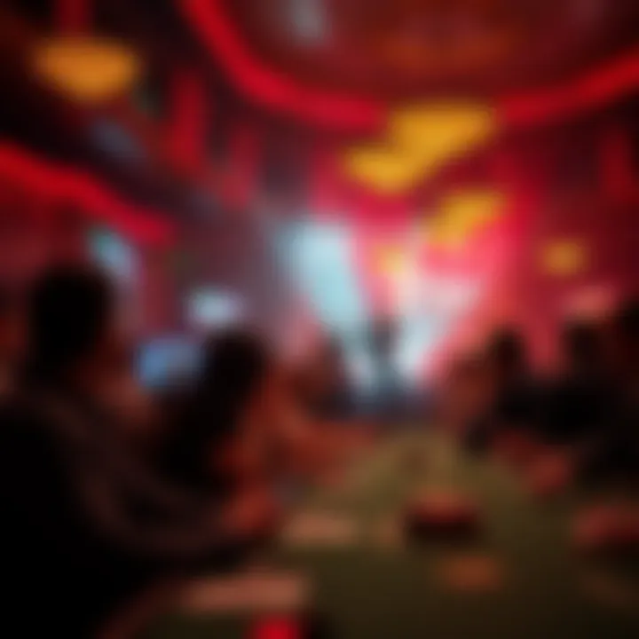 A lively entertainment event taking place within 7Clans Casino, featuring performers and a cheering audience
