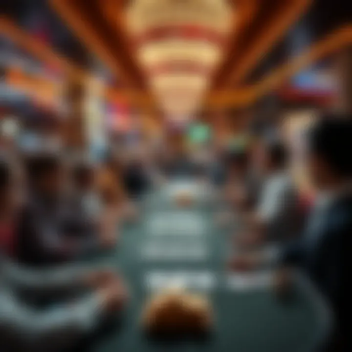 Overview of casino tables with enthusiastic players engaged in games