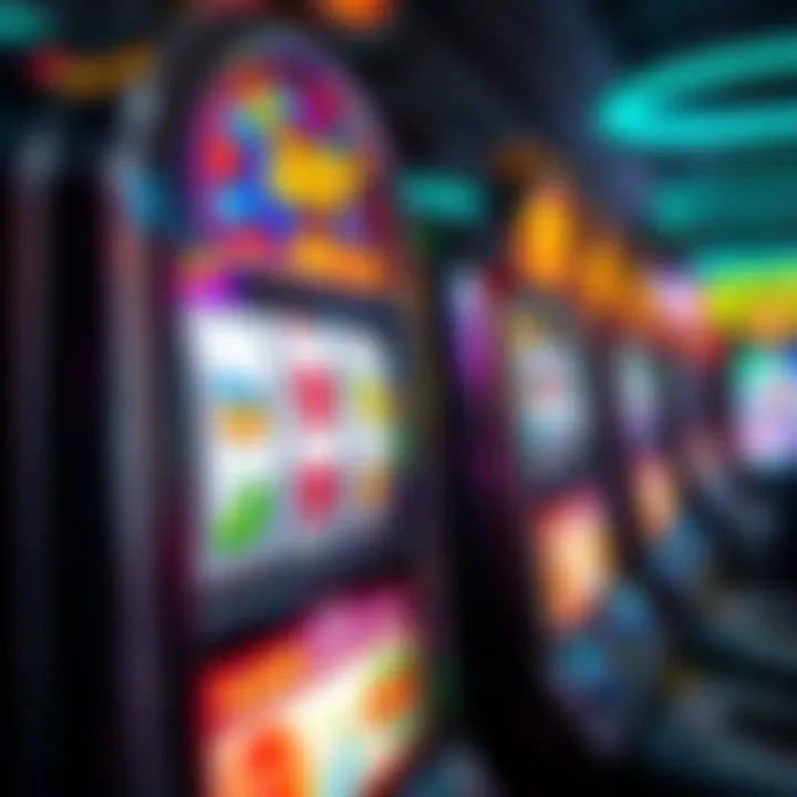 Close-up of a slot machine with flashing lights and enticing graphics