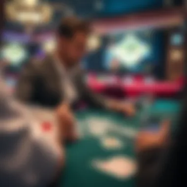 Strategizing in Live Blackjack Game Player strategizing over a blackjack game with cards laid out