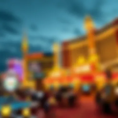 A panoramic view of iconic Las Vegas casinos hosting poker games