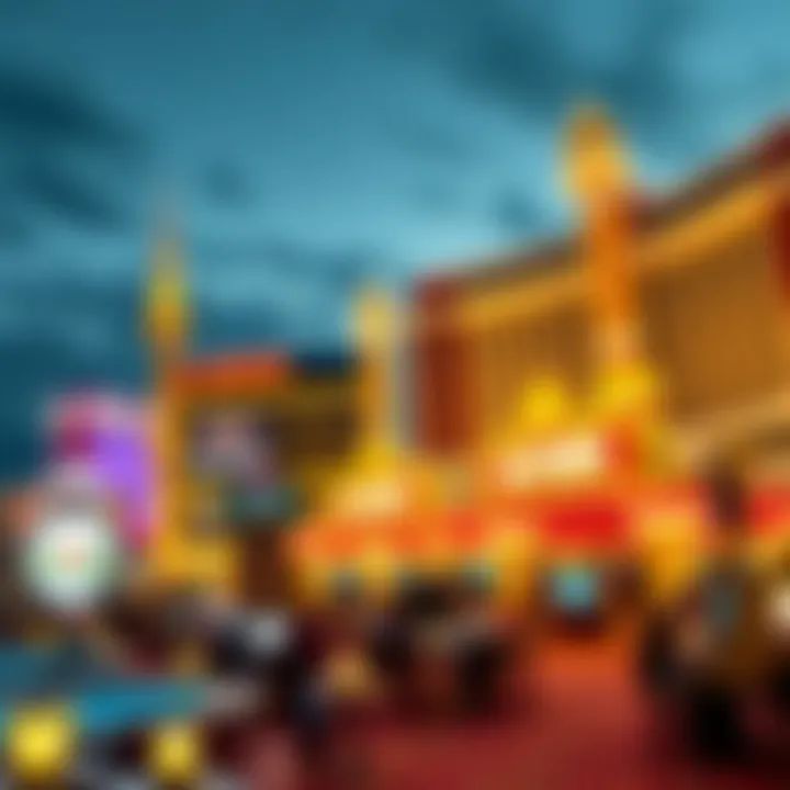 A panoramic view of iconic Las Vegas casinos hosting poker games
