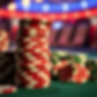 Stacked Chips Ready for Action A close-up of poker chips stacked for an exhilarating game