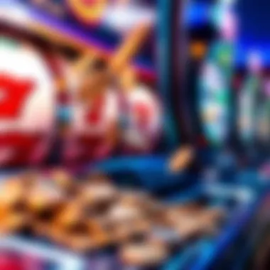Close-up of a winning slot machine with coins spilling out