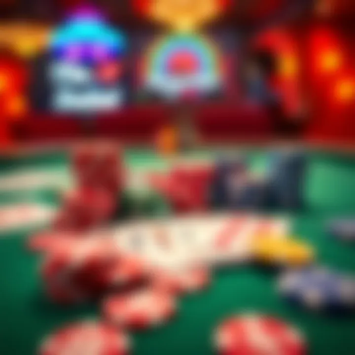 Colorful display of poker chips and cards set on a green felt table