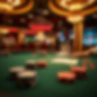 A high-stakes poker table with chips and cards in focus