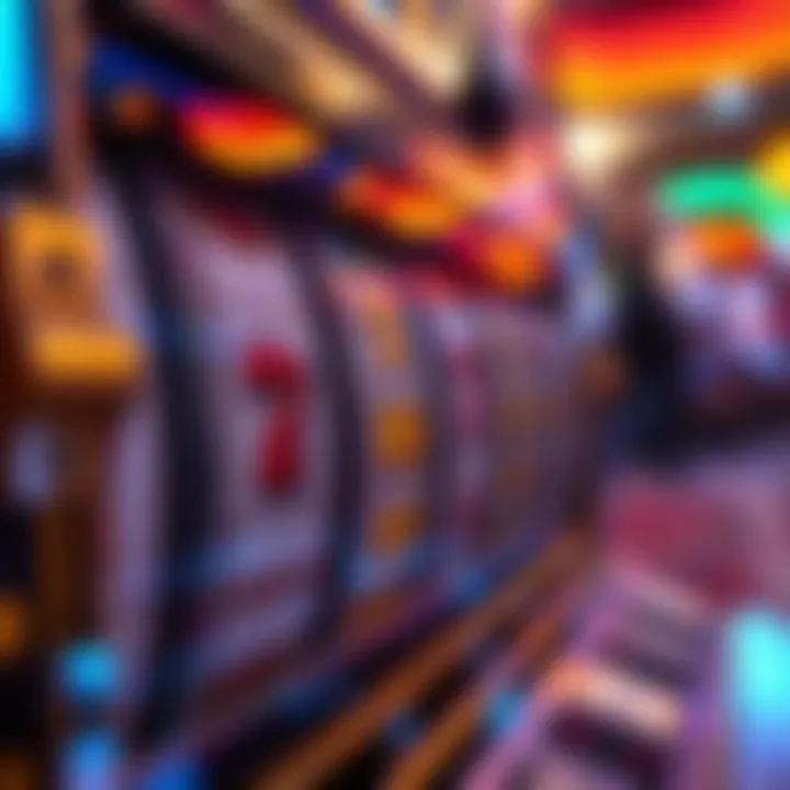 Close-up of slot machine reels, highlighting the intricate symbols and mechanics involved in gameplay.