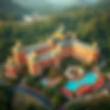 Aerial view of a luxurious casino resort in Tennessee surrounded by nature