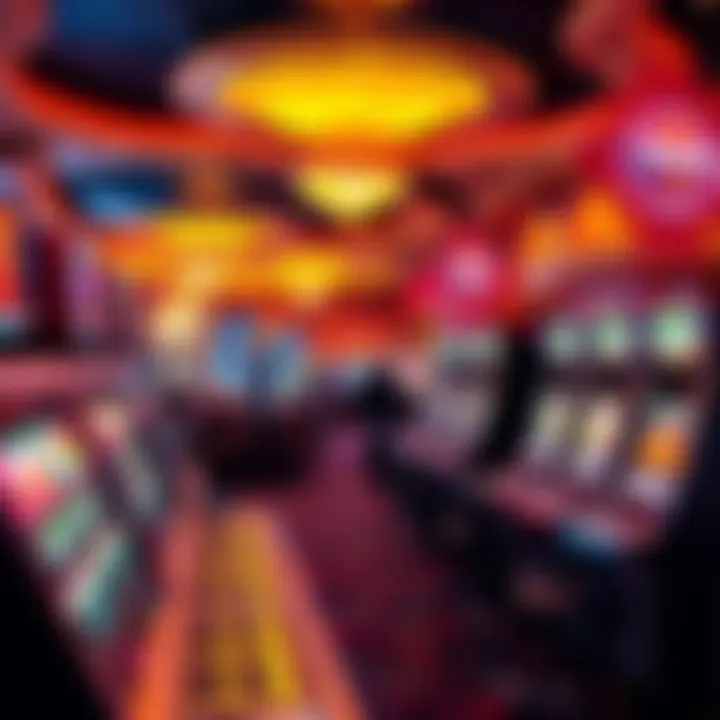 Interior of a vibrant casino showcasing gaming tables and slot machines