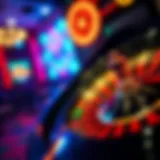 A vibrant roulette wheel with colorful betting options.