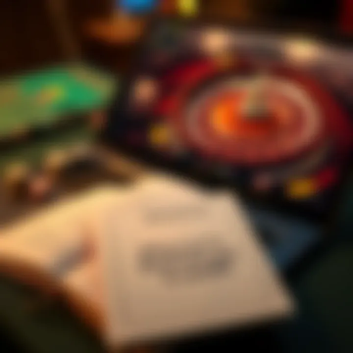 A player's strategy guide opened beside a laptop displaying an online roulette game.