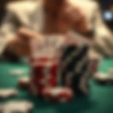 Close-up of poker chips and cards highlighting strategic gameplay