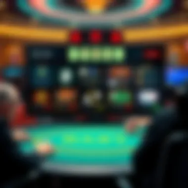 A digital interface displaying online poker platforms with various game options