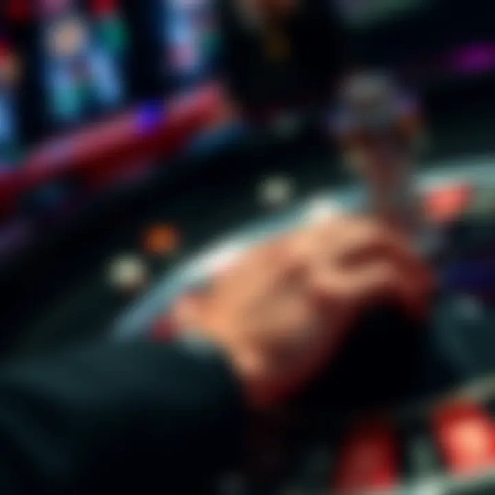 A close-up of a player's hand engaging with a video roulette interface