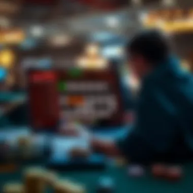 A player analyzing Keno strategies through a laptop, highlighting focused gameplay.