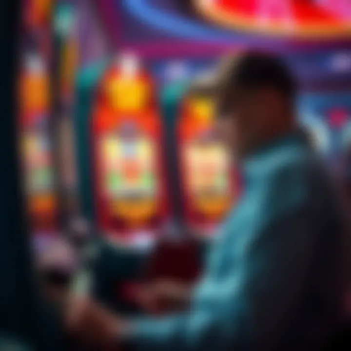 Depiction of a player strategizing in front of a slot machine
