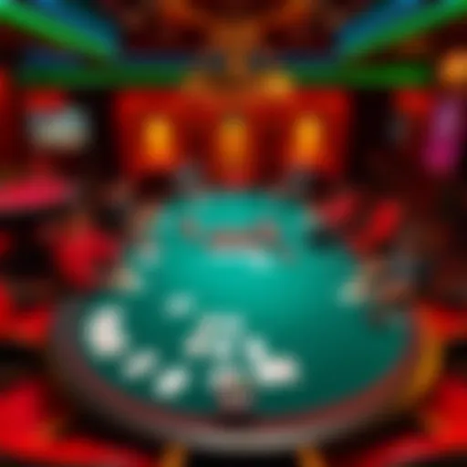 An intricate poker table setup with various card games