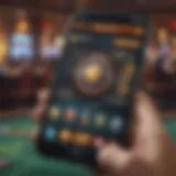 A futuristic interface of a crypto casino app on a smartphone