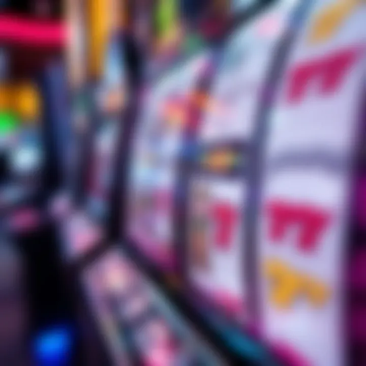 Close-up of a slot machine with reels in action