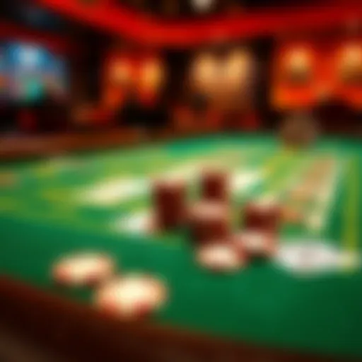 Virtual casino table with cards and chips