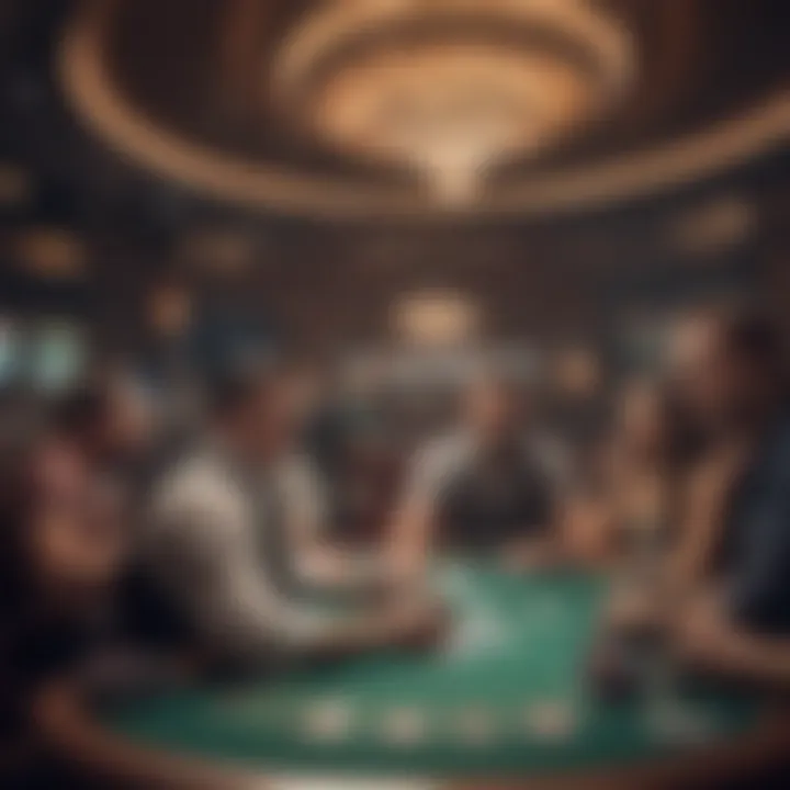 Overview of poker tournament setup with players and dealer