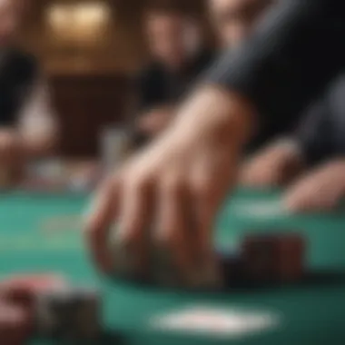 Close-up of a hand placing a bet in a competitive game