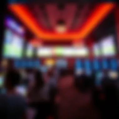 Interior shot of the betting area filled with screens displaying live sporting events.