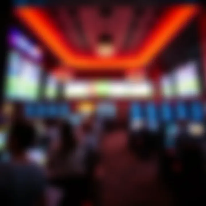 Interior shot of the betting area filled with screens displaying live sporting events.