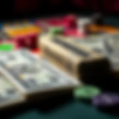 Close-up of Monopoly money and game pieces