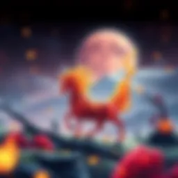 A vibrant depiction of a fire horse in a mythical landscape