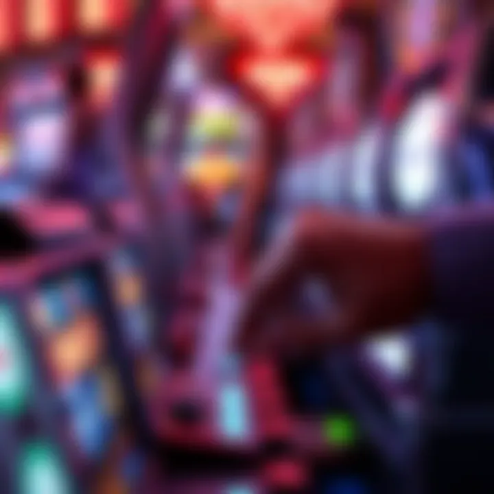 A close-up of a player's hand engaging with a slot machine displaying free play credits.