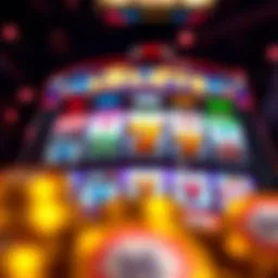 A close-up view of a high-paying slot machine displaying vibrant graphics and themed symbols