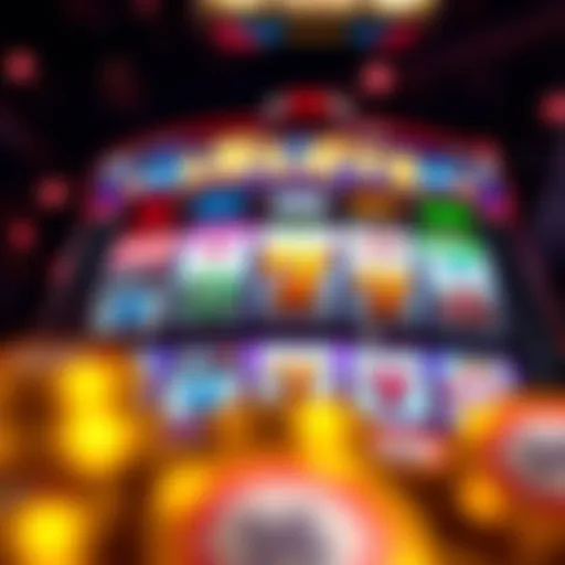 A close-up view of a high-paying slot machine displaying vibrant graphics and themed symbols